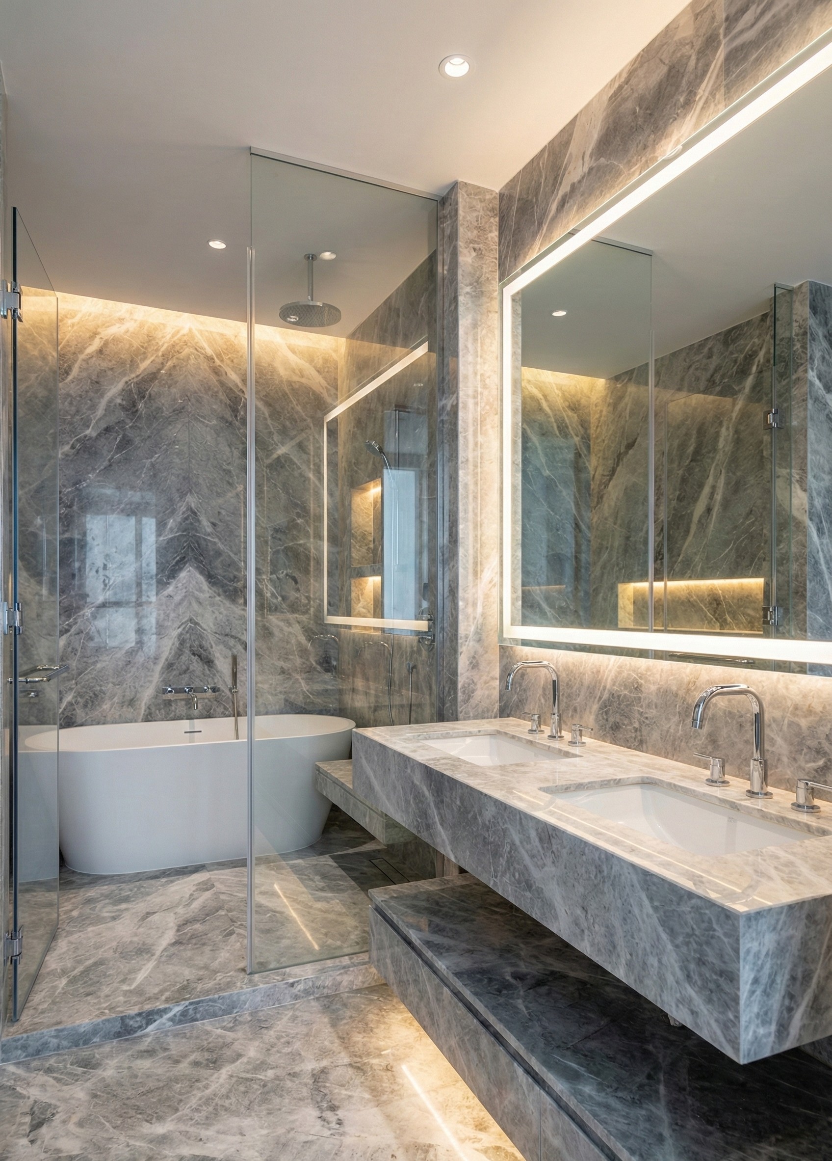 Fior Di Pesco marble flooring and wall cladding in bathroom interior