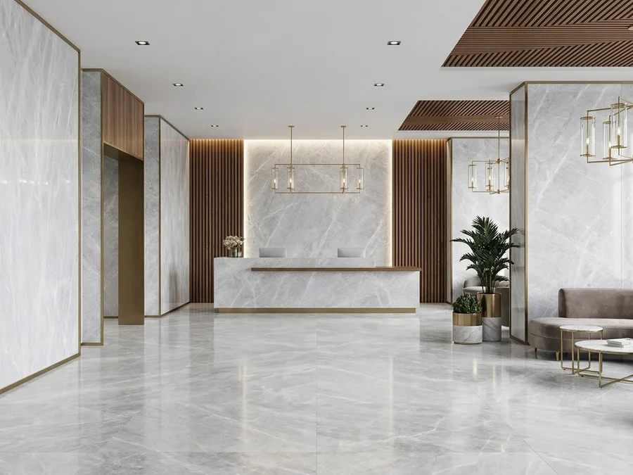 contemporary interior with Fendi Blue dolomite surfaces