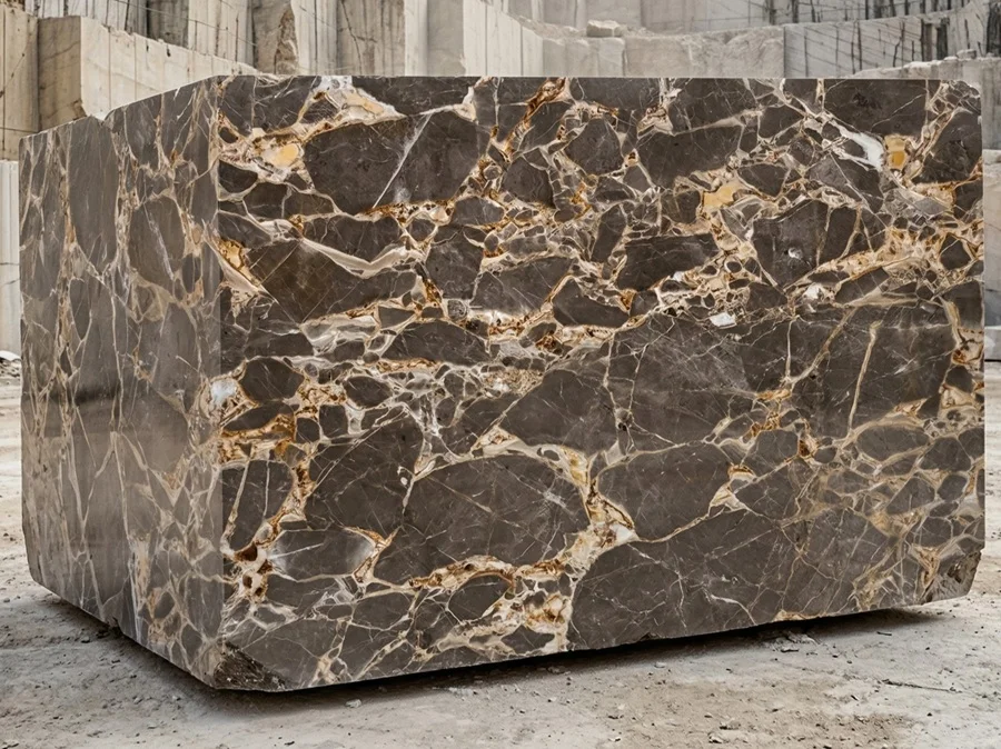 Caramel Grey marble quarry block from Turkey