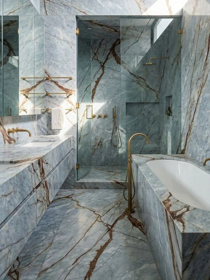 Deep River marble flooring and wall cladding in lobby interior