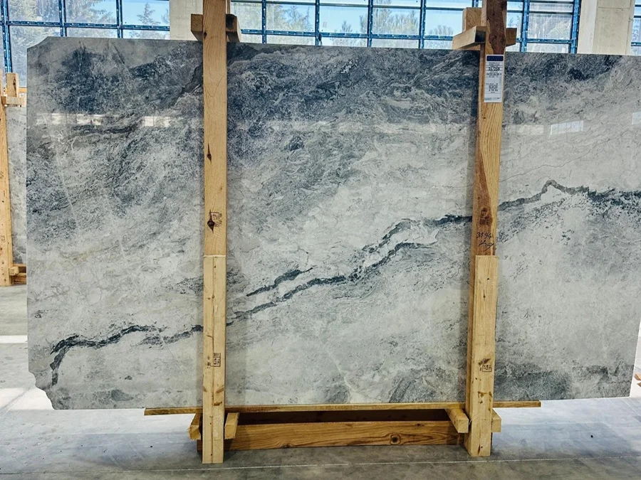 polished Pandora White marble slab