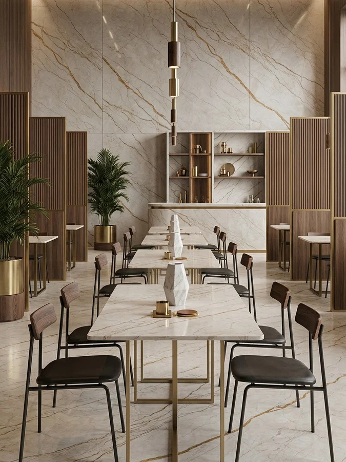pavimentazione e rivestimento murale in marmo Sofita in interno caldo e raffinato