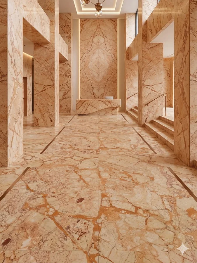 pavimento y revestimiento mural de mármol Terracotta en baño refinado
