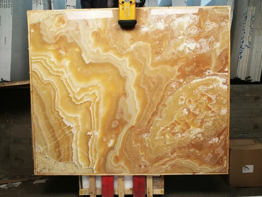 polished Honey Onyx slab