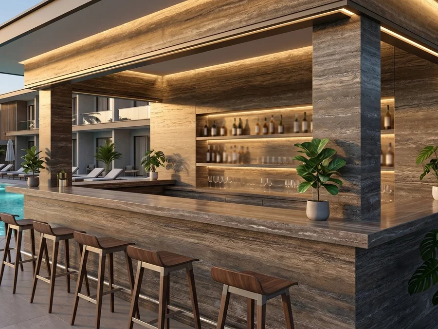 contemporary interior flooring with Titanium Travertine