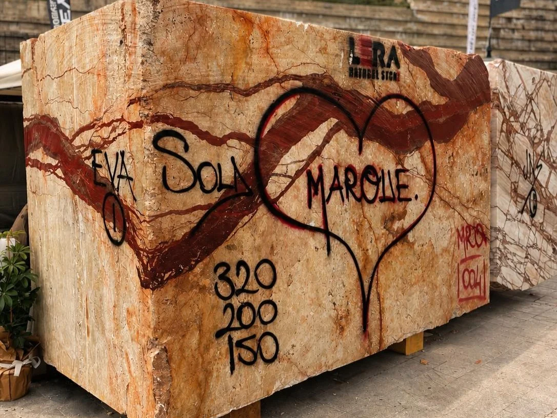 Tronco Ferrato-2 travertine block to 2 cm polished slab production